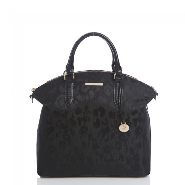 Brahmin Large Duxbury Satchel | Black Leather Leopard Purse ID:Brahmin-202553
