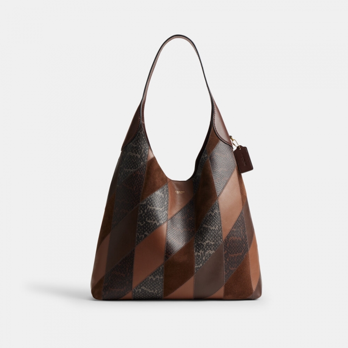 Coach Brooklyn Shoulder Bag 39 With Snakeskin Patchwork - DARK BROWN