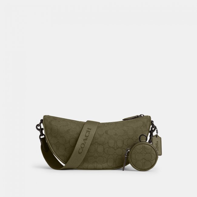 Coach Hall Soft Sling Bag In Signature Jacquard 30 - Green Coach Hall Soft Sling Bag In Signature Jacquard 30 - Green