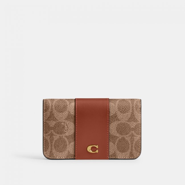 Coach Essential Slim Card Case In Signature Canvas - Light/Pastel Brown