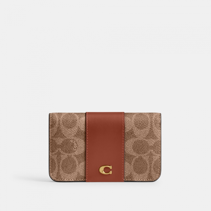 Coach Essential Slim Card Case In Signature Canvas - Light/Pastel Brown