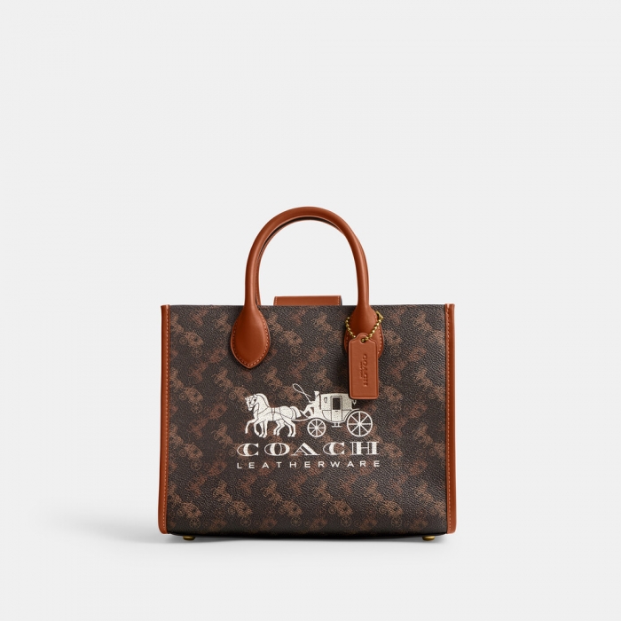 Coach Ace Tote 26 With Horse And Carriage Print - DARK BROWN