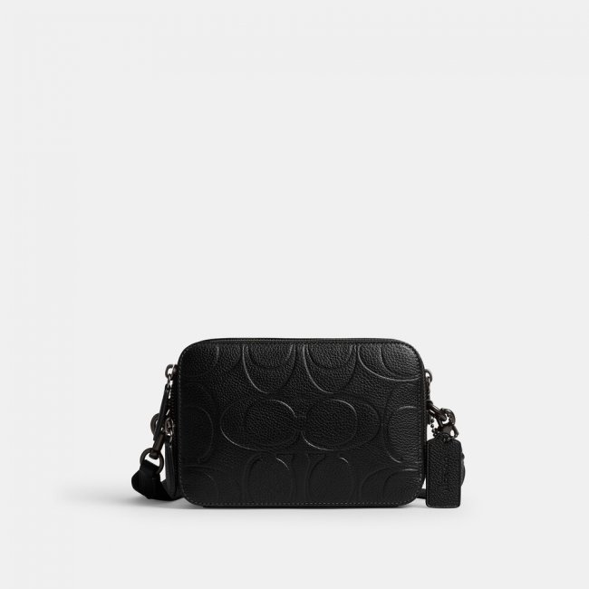 Coach Charter Crossbody Bag 19 In Maxi Signature Leather - Black Coach Charter Crossbody Bag 19 In Maxi Signature Leather - Black