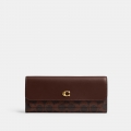 Coach Mila Long Flap Wallet In Signature Canvas - DARK BROWN