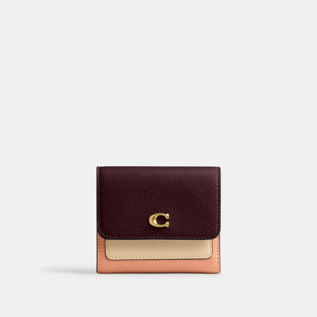 Coach Mila Small Flap Wallet In Colorblock - BURGUNDY