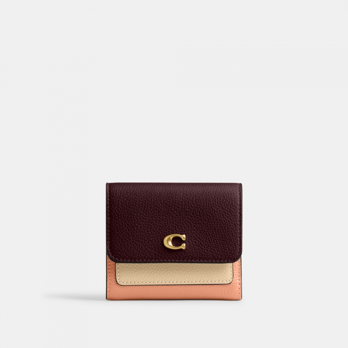 Coach Mila Small Flap Wallet In Colorblock - BURGUNDY