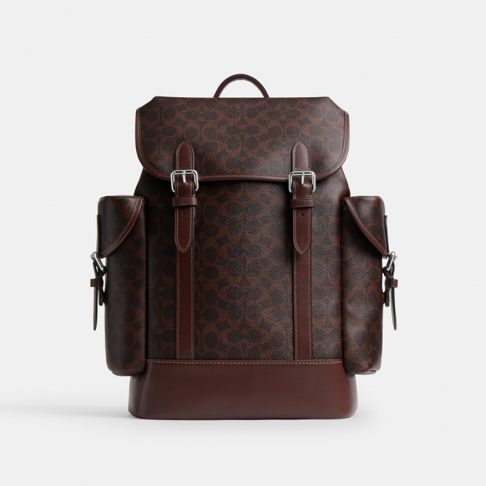 Coach Hitch Backpack In Signature Canvas - DARK BROWN