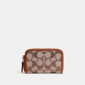 Coach Essential Small Zip Around Card Case In Crystal Signature Jacquard - Brown