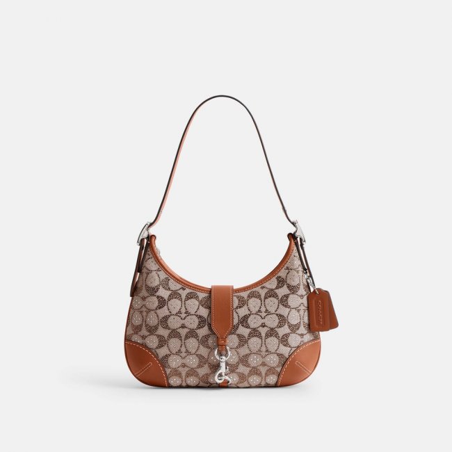 Coach Hamptons Hobo Bag In Crystal Signature Jacquard 26 - Brown
