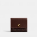Coach Mila Small Flap Wallet In Signature Canvas - DARK BROWN