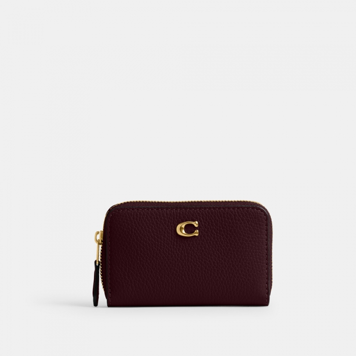 Coach Essential Small Zip Around Card Case - BURGUNDY