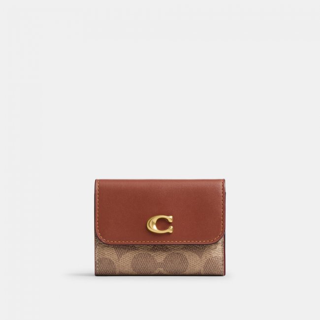 Coach Essential Card Holder Wallet In Signature Canvas - Light/Pastel Brown