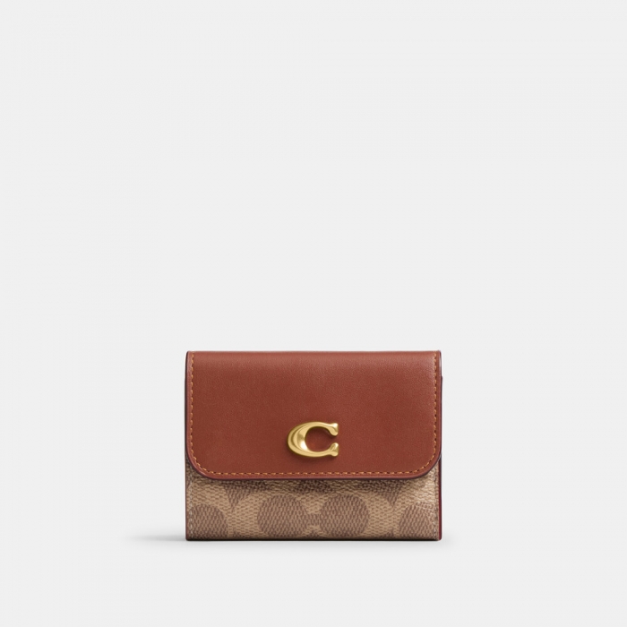 Coach Essential Card Holder Wallet In Signature Canvas - Light/Pastel Brown
