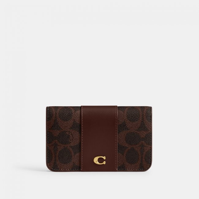 Coach Essential Slim Card Case In Signature Canvas - DARK BROWN