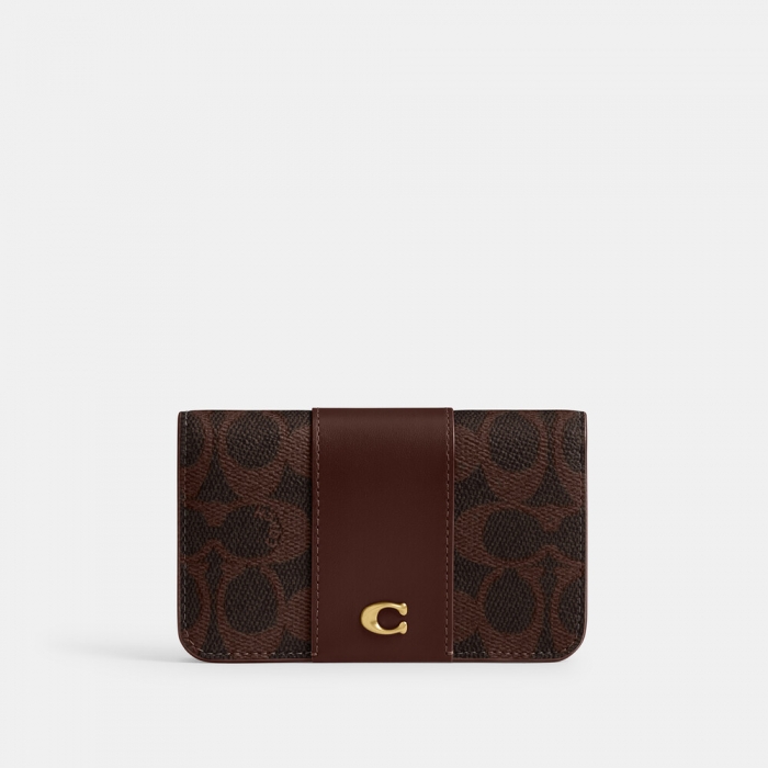 Coach Essential Slim Card Case In Signature Canvas - DARK BROWN