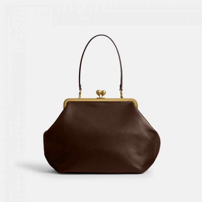 Coach Large Kisslock Frame Bag - DARK BROWN