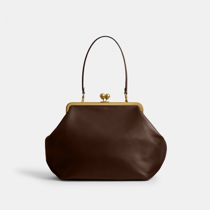 Coach Large Kisslock Frame Bag - DARK BROWN