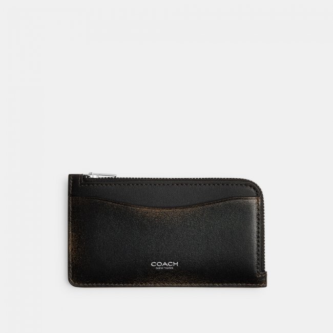 Coach New York Zip Card Case In Loved Leather - BLK