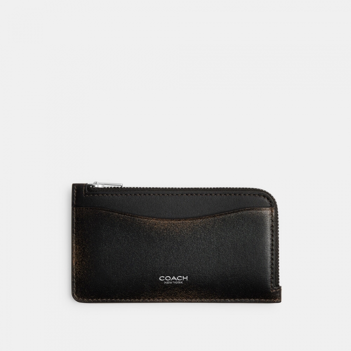 Coach New York Zip Card Case In Loved Leather - BLK
