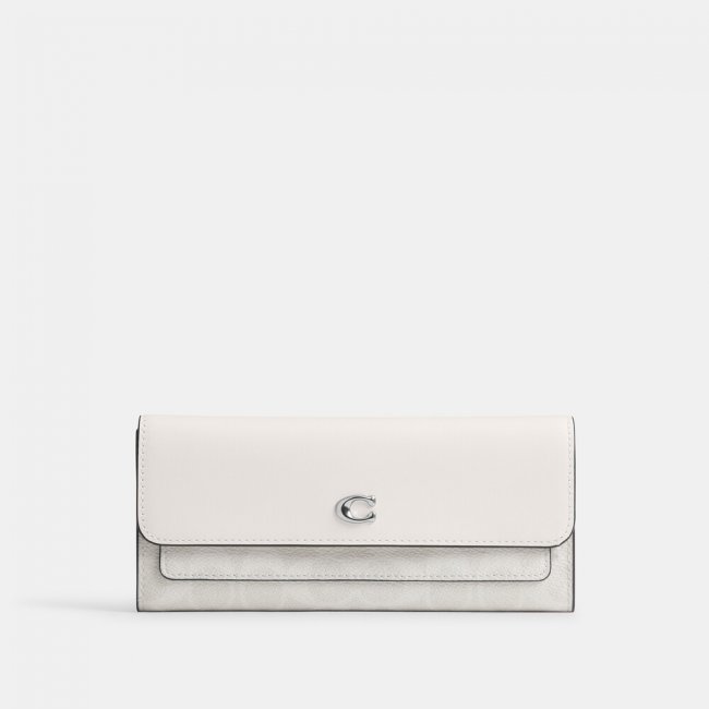 Coach Mila Long Flap Wallet In Signature Canvas - WHITE