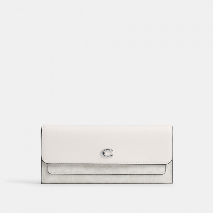 Coach Mila Long Flap Wallet In Signature Canvas - WHITE