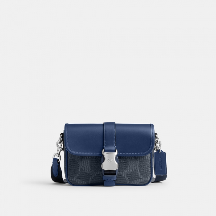 Coach League Crossbody In Mixed Signature Canvas - Dark Blue