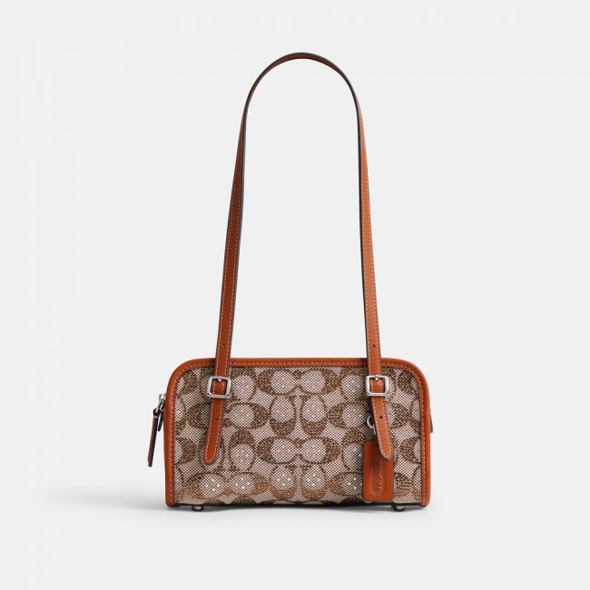 Coach Swing Zip Bag 20 In Crystal Signature Jacquard - Brown
