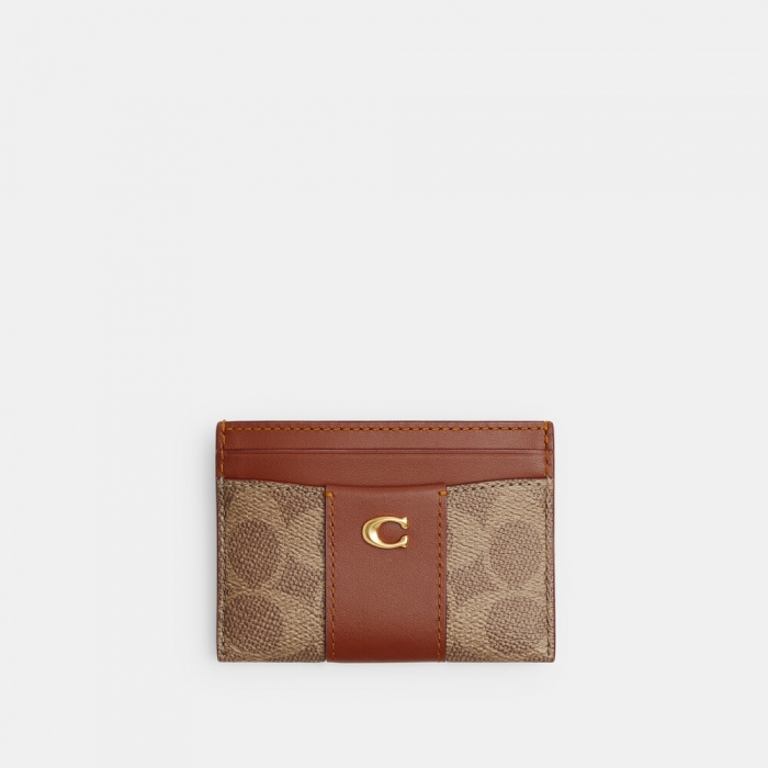 Coach Essential Card Case In Signature Canvas - Light/Pastel Brown