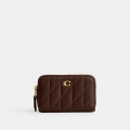 Coach Essential Small Zip Around Card Case With Pillow Quilting - DARK BROWN