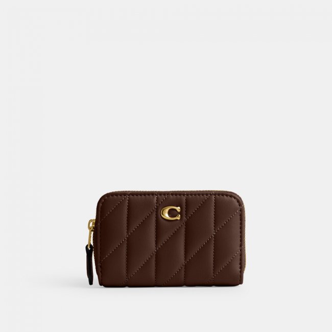 Coach Essential Small Zip Around Card Case With Pillow Quilting - DARK BROWN