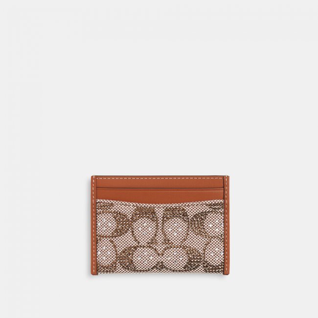 Coach Essential Card Case In Crystal Signature Jacquard - Brown