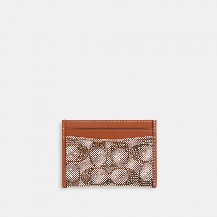 Coach Essential Card Case In Crystal Signature Jacquard - Brown