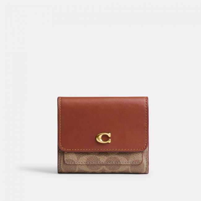 Coach Mila Small Flap Wallet In Signature Canvas - Light/Pastel Brown