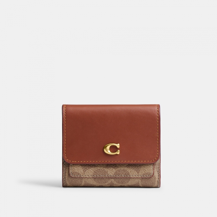 Coach Mila Small Flap Wallet In Signature Canvas - Light/Pastel Brown