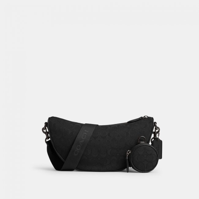 Coach Hall Soft Sling Bag In Signature Jacquard 30 - Black Coach Hall Soft Sling Bag In Signature Jacquard 30 - Black