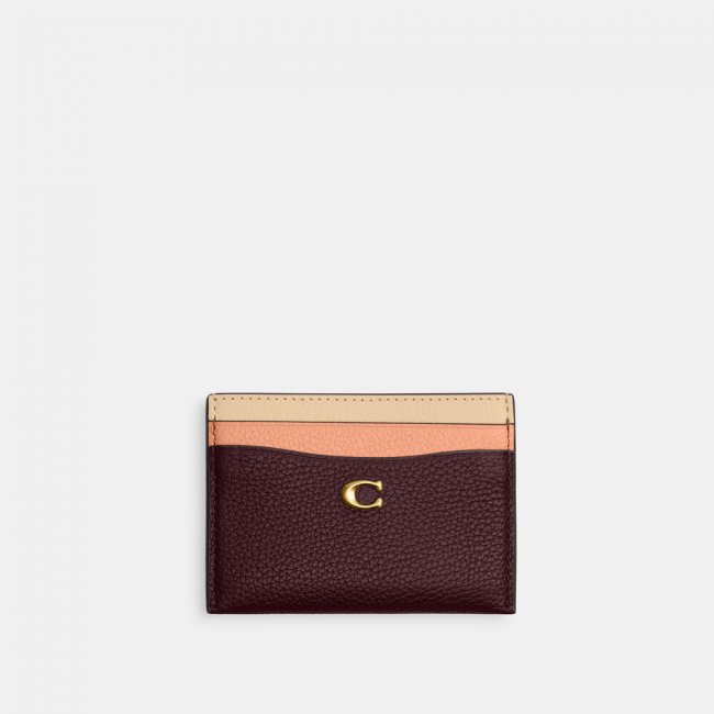 Coach Essential Card Case In Colorblock - BURGUNDY