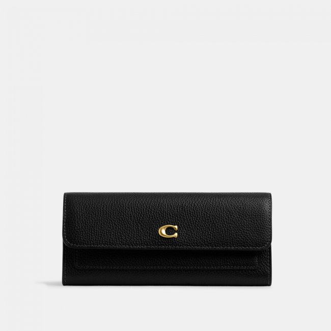 Coach Mila Long Flap Wallet - Black
