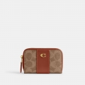 Coach Essential Small Zip Around Card Case In Signature Canvas - Light/Pastel Brown Coach Essential Small Zip Around Card Case In Signature Canvas - Light/Pastel Brown