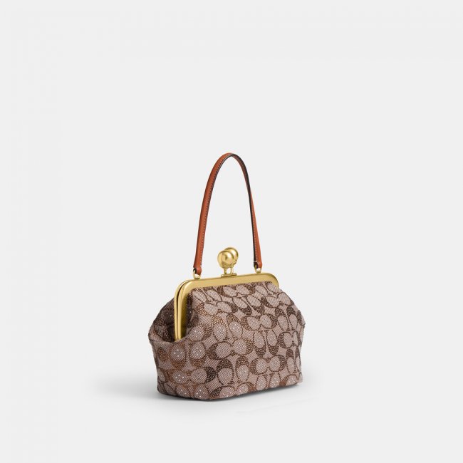 Coach Kisslock Frame Bag 16 In Crystal Signature Jacquard - Brown