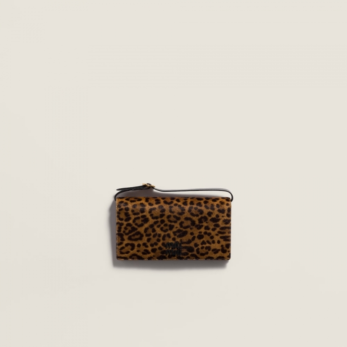 Miu Miu Calf hair leather wallet with strap Honey