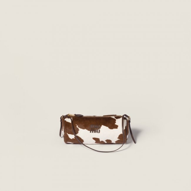 Miu Miu Printed leather pouch - White/Burnt Sienna