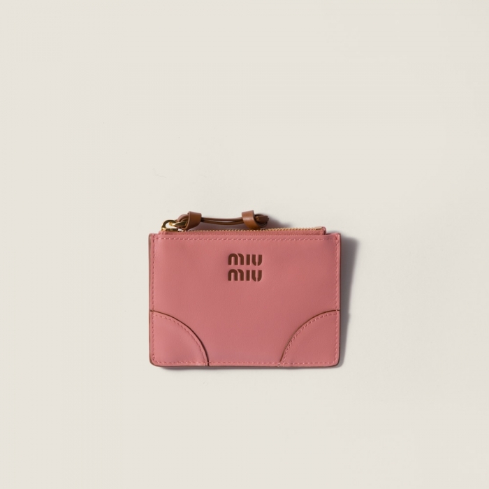 Miu Miu Leather card holder Camelia / Cognac