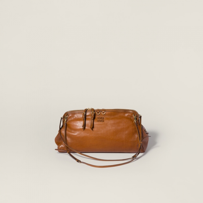 Miu Miu Caprice leather clutch Cognac