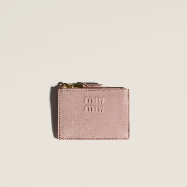 Miu Miu Nappa leather card holder Peach