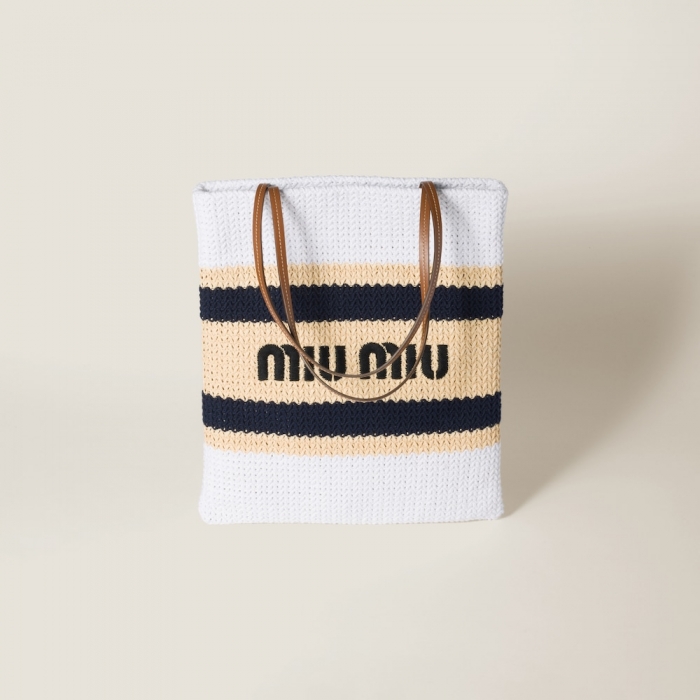 Miu Miu Raffia-effect woven tote bag Tan / White