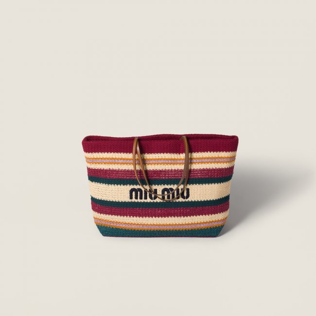 Miu Miu Raffia-effect woven tote bag Bordeaux / Teal / Natural Miu Miu Raffia-effect woven tote bag Bordeaux / Teal / Natural