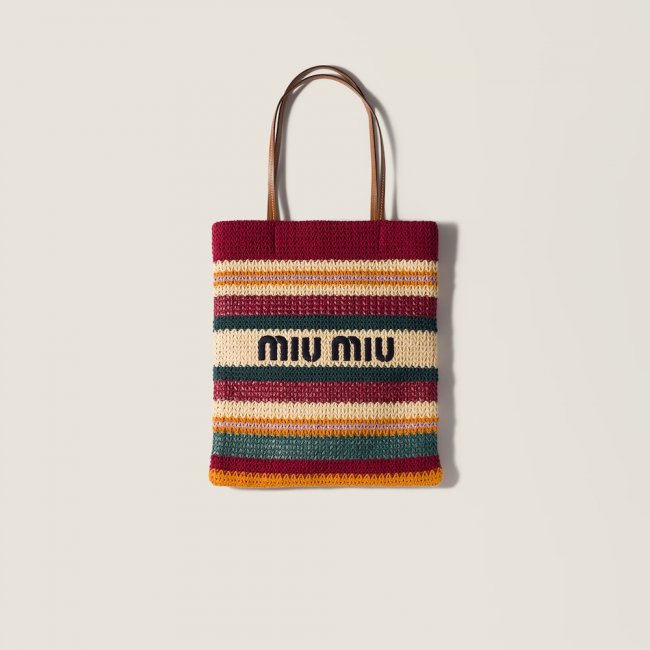Miu Miu Raffia-effect woven tote bag Bordeaux / Teal / Natural Miu Miu Raffia-effect woven tote bag Bordeaux / Teal / Natural
