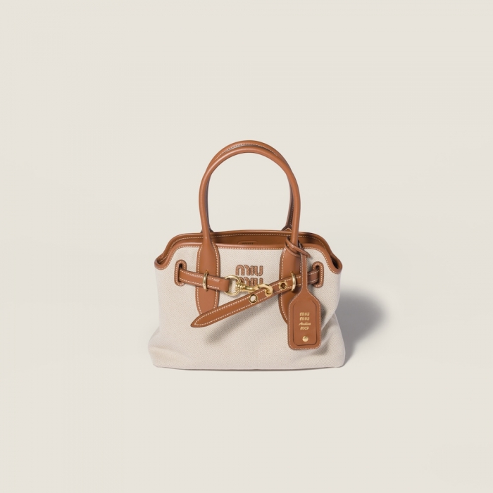 Miu Miu Aventure canvas and leather bag Beige / Brandy