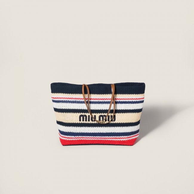 Miu Miu Raffia-effect woven tote bag Blue / Red / Natural Miu Miu Raffia-effect woven tote bag Blue / Red / Natural