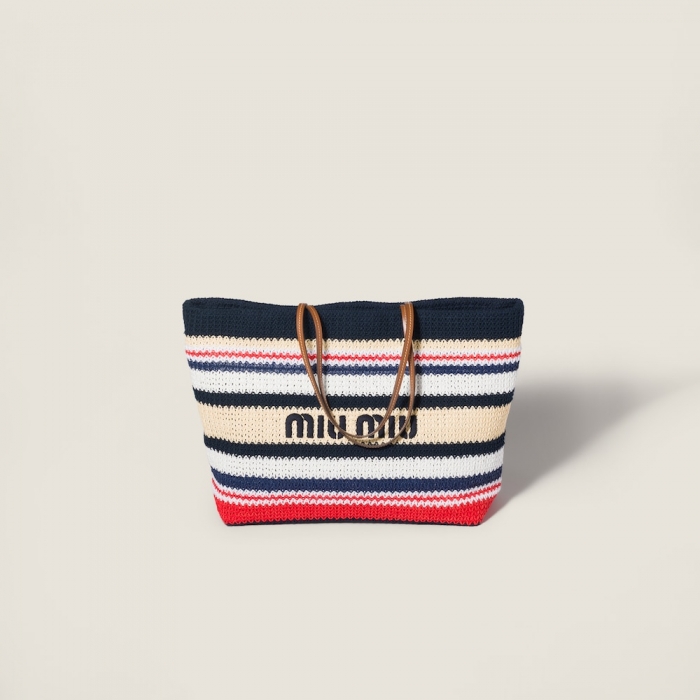 Miu Miu Raffia-effect woven tote bag Blue / Red / Natural